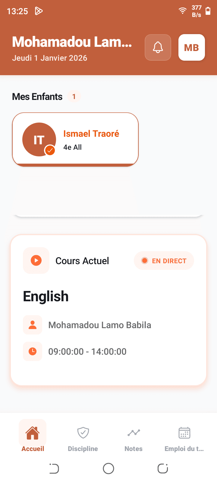 Écran Emploi du temps